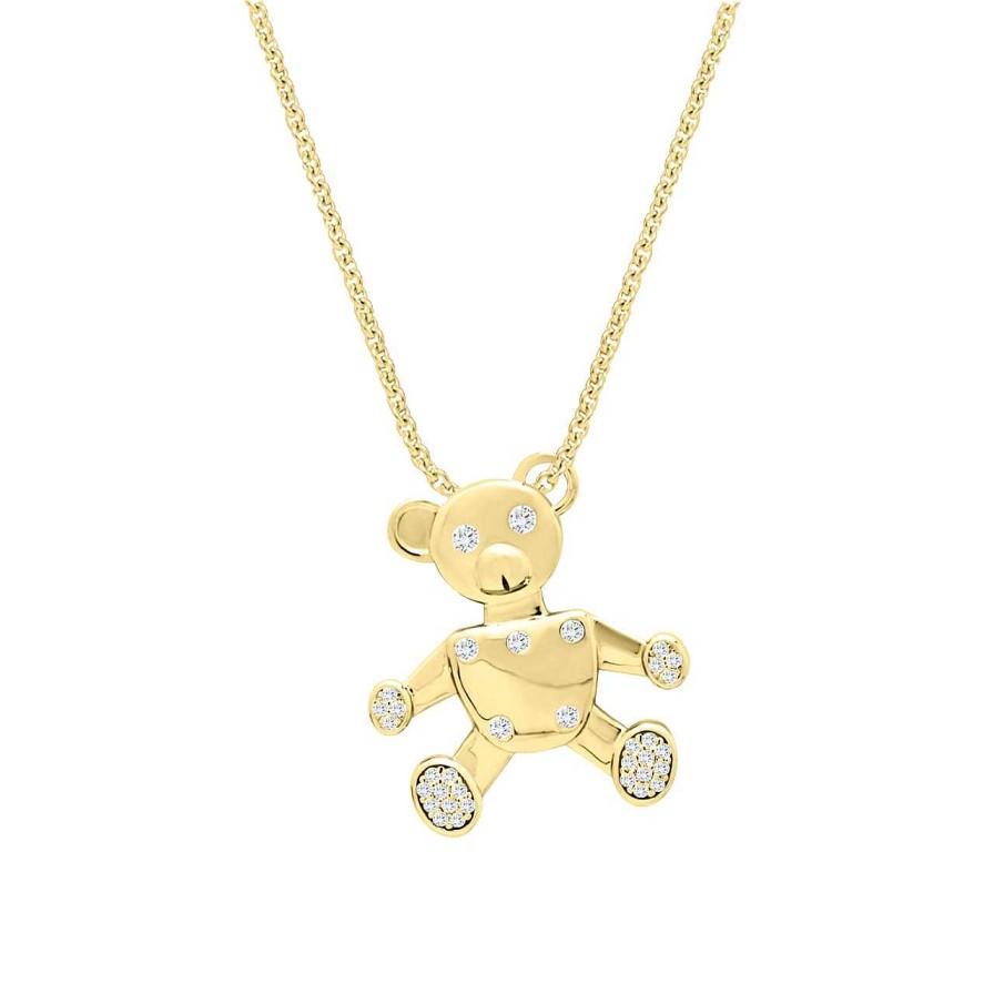 CANDY | Halskette Teddyb R, 925 Sterling Silber, Vergoldet